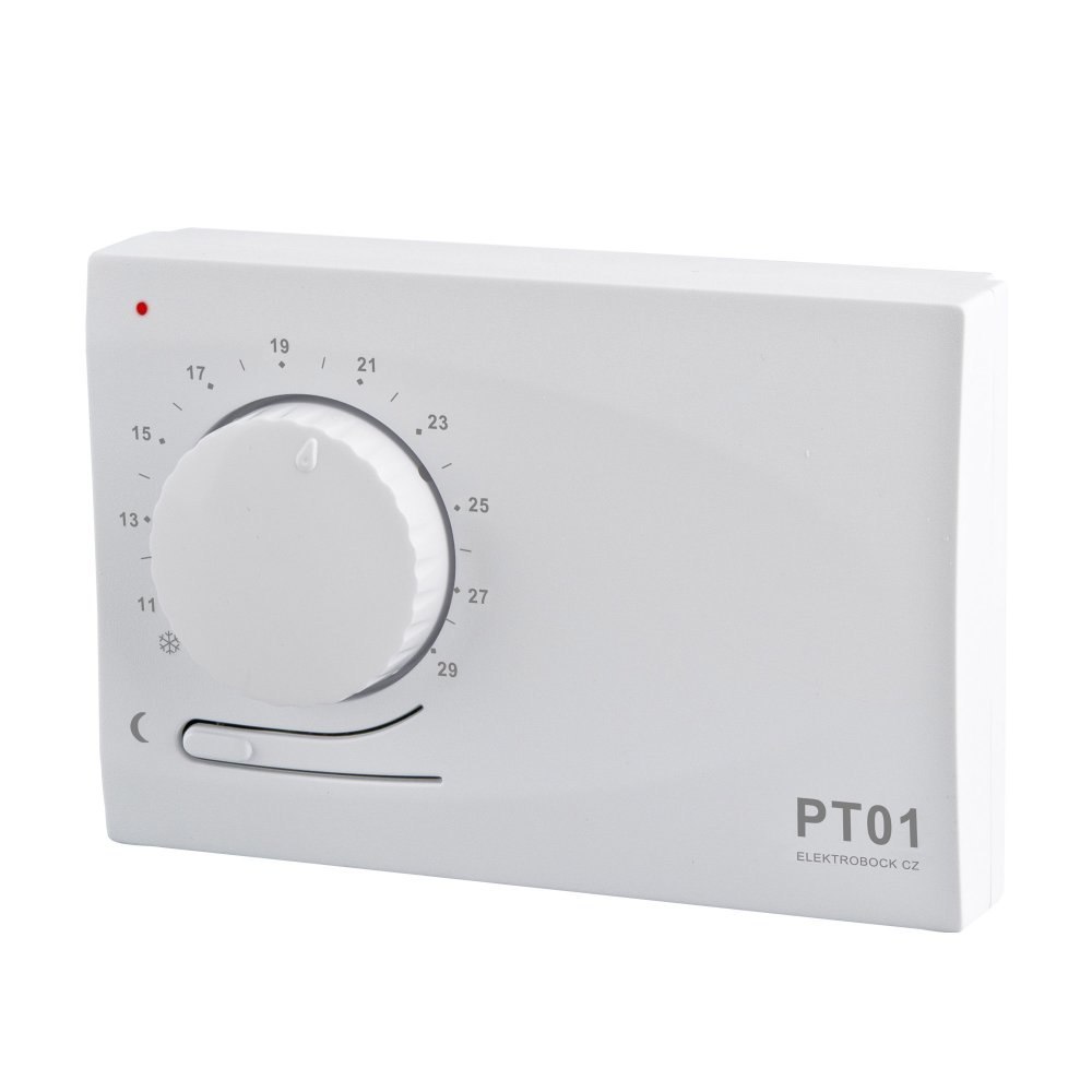 Termostat pokojowy PT01 z obniżeniem nocnym temperatury. Termostat pokojowy PT01 z obniżeniem nocnym temperatury.